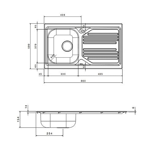 Lavello incasso in acciaio inox 86 cm gocciolatoio DX  - Cromo