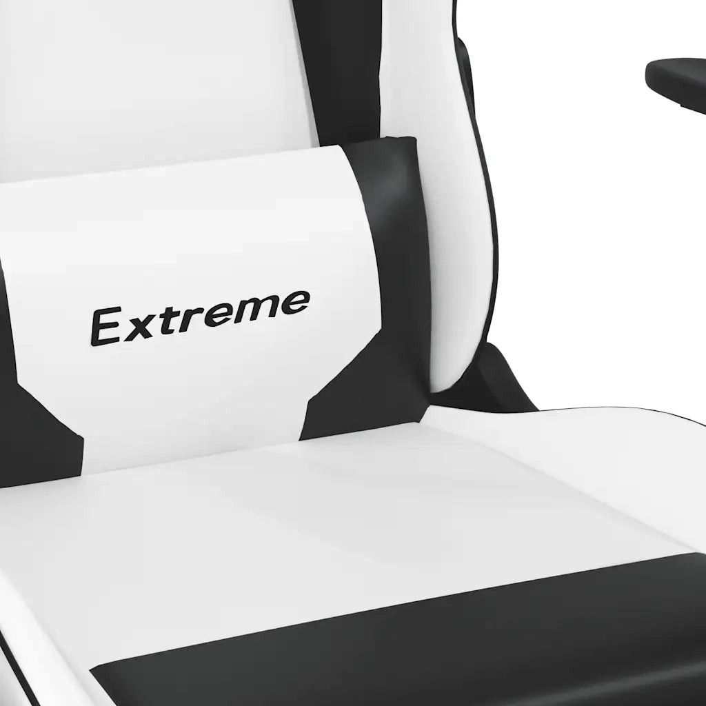 Sedia da Gaming | Sedia da e-sports Massaggio Poggiapiedi Bianco e Nero Similpelle