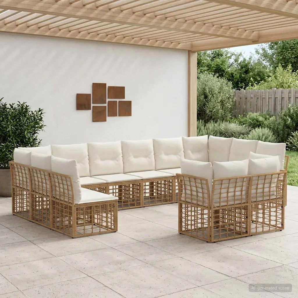 Set di divani da esterno Naturale e Bianco Crema Poliestere