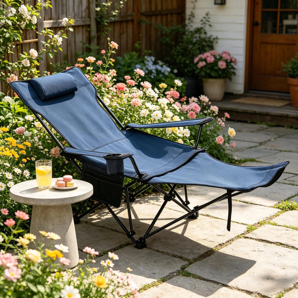 SEDIA DA CAMPEGGIO PIEGHEVOLE CON POGGIAPIEDI ESTRAIBILE 115x84x88,5 cm BLU