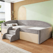 Letto imbottito per bambini con gradini e recinzioni, 90x190 cm, grigio