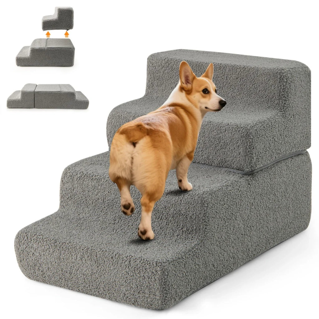 Scaletta per cani con 4 gradini 60 x 40 x 40 cm antiscivolo design confortevole spugna grigia 20_0012047