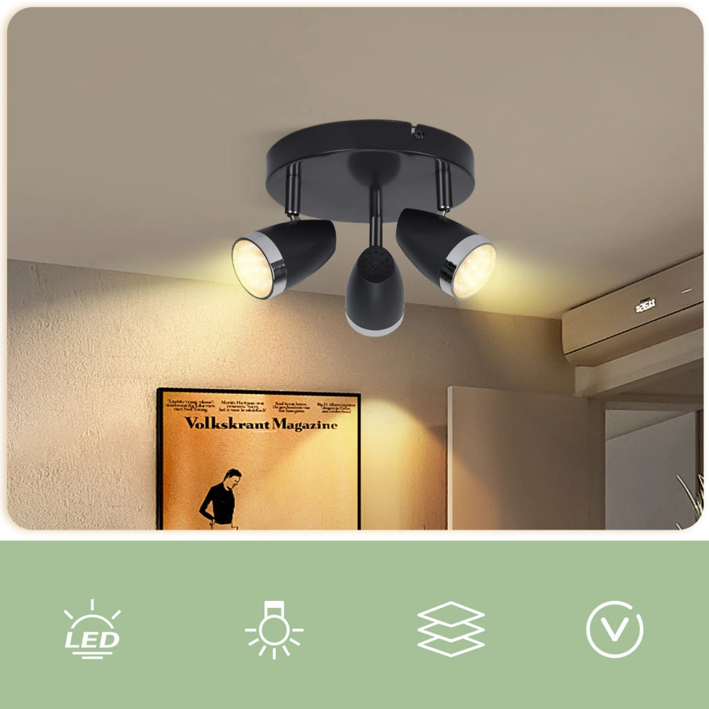 ZMH Faretto da soffitto a 3 luci da 12W orientabile a 350° Lampada da soffitto Soggiorno