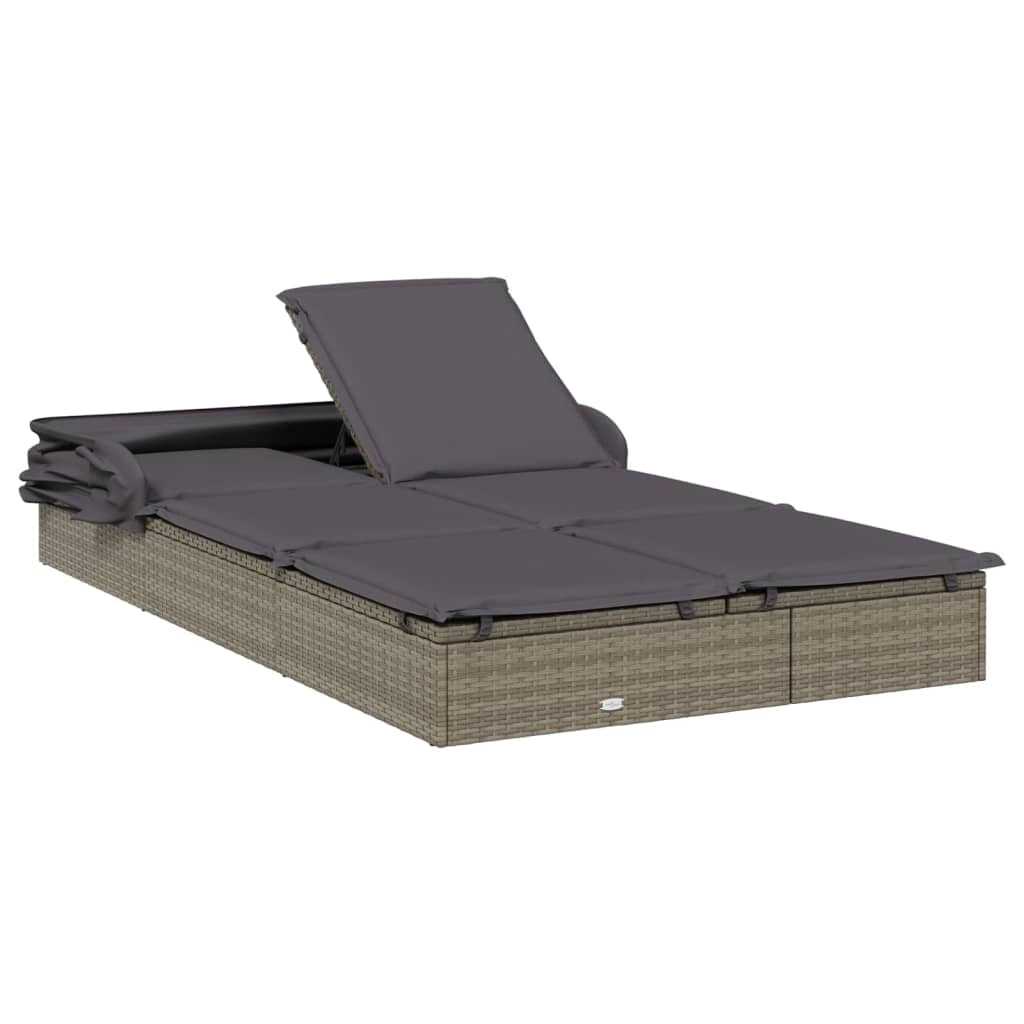 Lettino prendisole chaise longue a 2 posti con tettuccio pieghevole 213 x 118 x 97 cm grigio 02_0012187