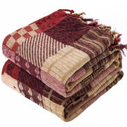 Deken patchwork con disegno a chenille, deken a doppia faccia con frange, boho-bedsprei elegante e soffice, 150x190CM, rosso, deken per TV, deken per divano, deken per poltrona, deken reversibile, bedsprei.
