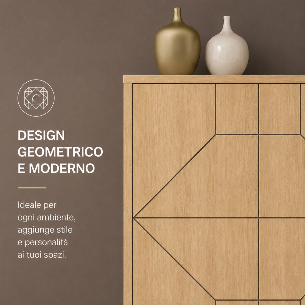 Madia con 6 Ante Credenza Design Geometrico Moderno in Legno 184x77 cm Quercia
