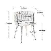 Set di 2 Poltrone da Pranzo in Velluto con Piedi in Metallo Ferro, Colore Avorio