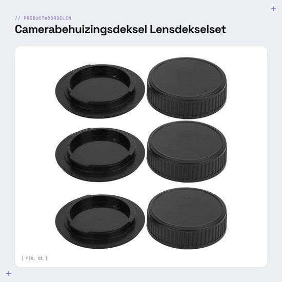 Kit di copertura per obiettivi 3 pezzi - Adatto per Pentax PK - Plastica - Leggero - Duraturo e robusto