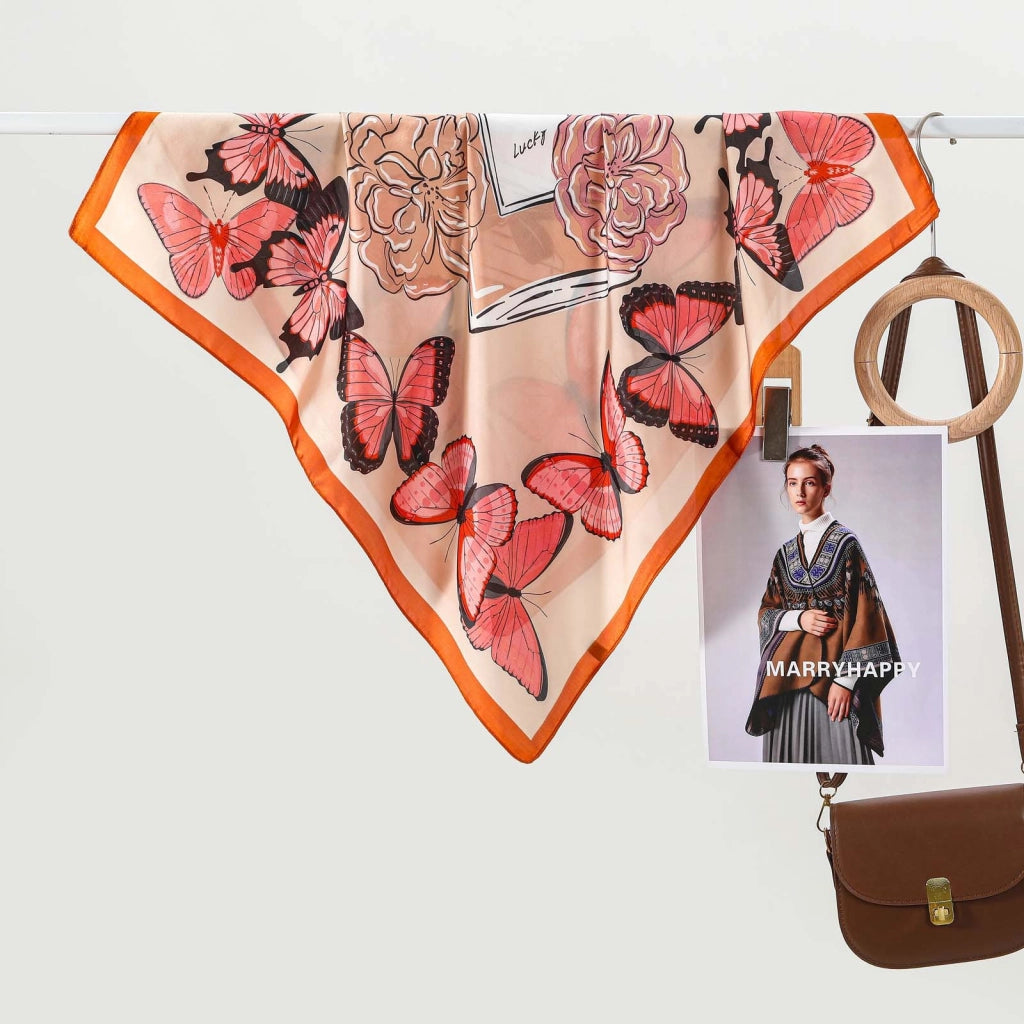 Sciarpa in seta con stampa a farfalle in stile francese, un accessorio sofisticato e versatile per le donne, perfetto come regalo.