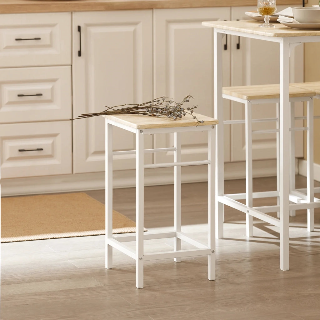 Set 5 Pezzi Tavolo con 4 sgabelli Mobile Bar per casa Stile Industriale L100*P60*A87 cm Bianco OGT11-WN