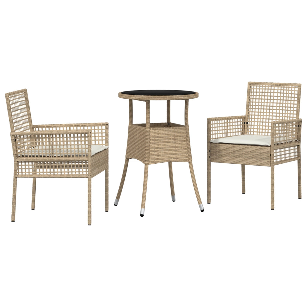 Set da Pranzo per Giardino 3 Pezzi Beige Polyrattan