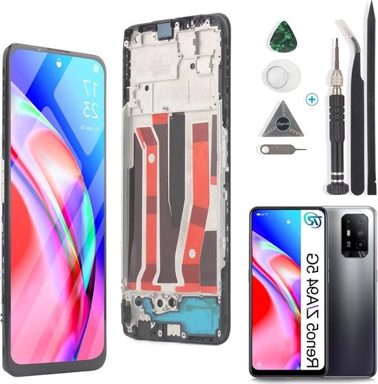 Display LCD e touchscreen digitizer di sostituzione per Oppo Reno5 Z/A94 5G - nero con cornice - inclusi strumenti di installazione.