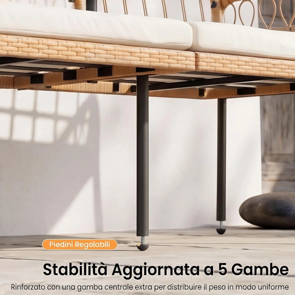 Divano da Giardino in Rattan PE, Panchina da Esterno con Tavolino Integrato in Vetro Temperato, Divanetto a 2 Posti, Cuscini Imbottiti, per Balcone, Terrazza e Cortile, Portata 150 kg