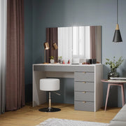 Tavolo da toeletta Elise, Bianco/grigio/grigio, 115 cm con sgabello, con sgabello regolabile in altezza e girevole a 360°