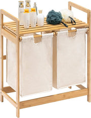 Asciugamani da parete in legno di bambù con pannelli, raccolta di asciugamani con 2 sacchi di asciugamani estensibili, adatto per camera da letto e cucina lavanderia, 73 x 64 x 33 cm, colore avorio.