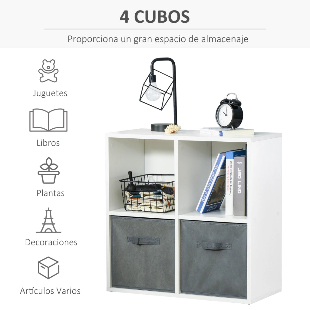 Libreria modulare 4 cubi con 2 cassetti ¨C zephmum ¨C bianco e grigio 61,5x30x61,5 cm