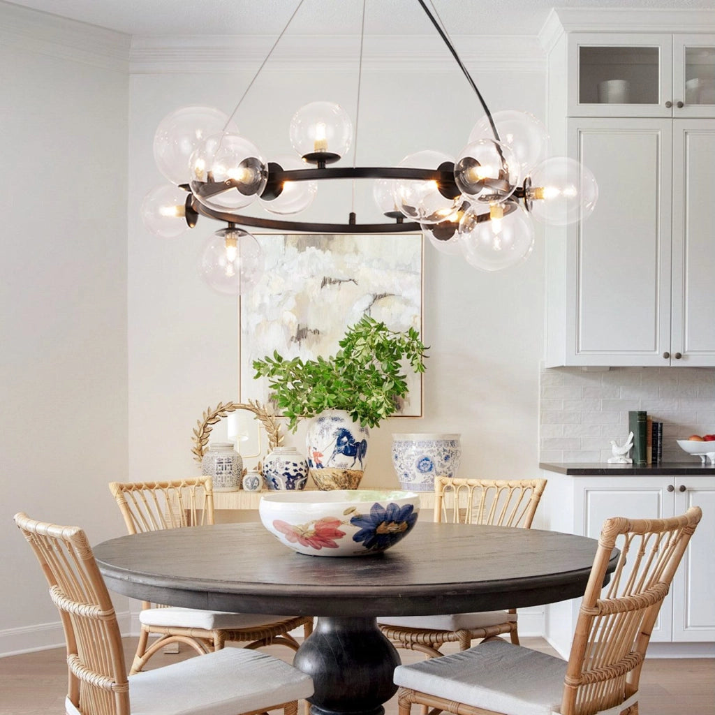 Lampada a sospensione ZMH moderna per sala da pranzo 14 fiamme lampadario G9 con sfera in vetro