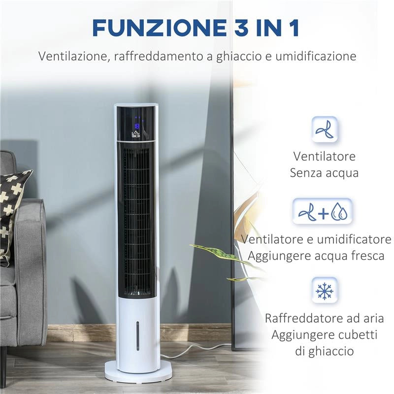 VENTILATORE RAFFRESCATORE EVAPORATIVO 3 MODALITÀ E 3 VELOCITÀ, TIMER, OSCILLAZIONE E TELECOMANDO, BIANCO