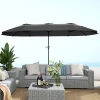 Ombrellone Doppio con Prese d'Aria e Manovella, in Metallo e Poliestere, 4x2.2x2.34 m, Nero e Grigio Scuro