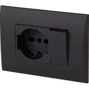 PLACCA C/SUPP PULSANTE+PRESA BIPAS SCHUKO NERO- 1,0 pz