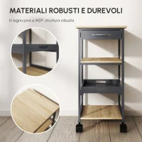 Carrello da Cucina Portavivande con Cassetto, 2 Ripiani e Vassoio Estraibile, 37x37x76cm, Grigio