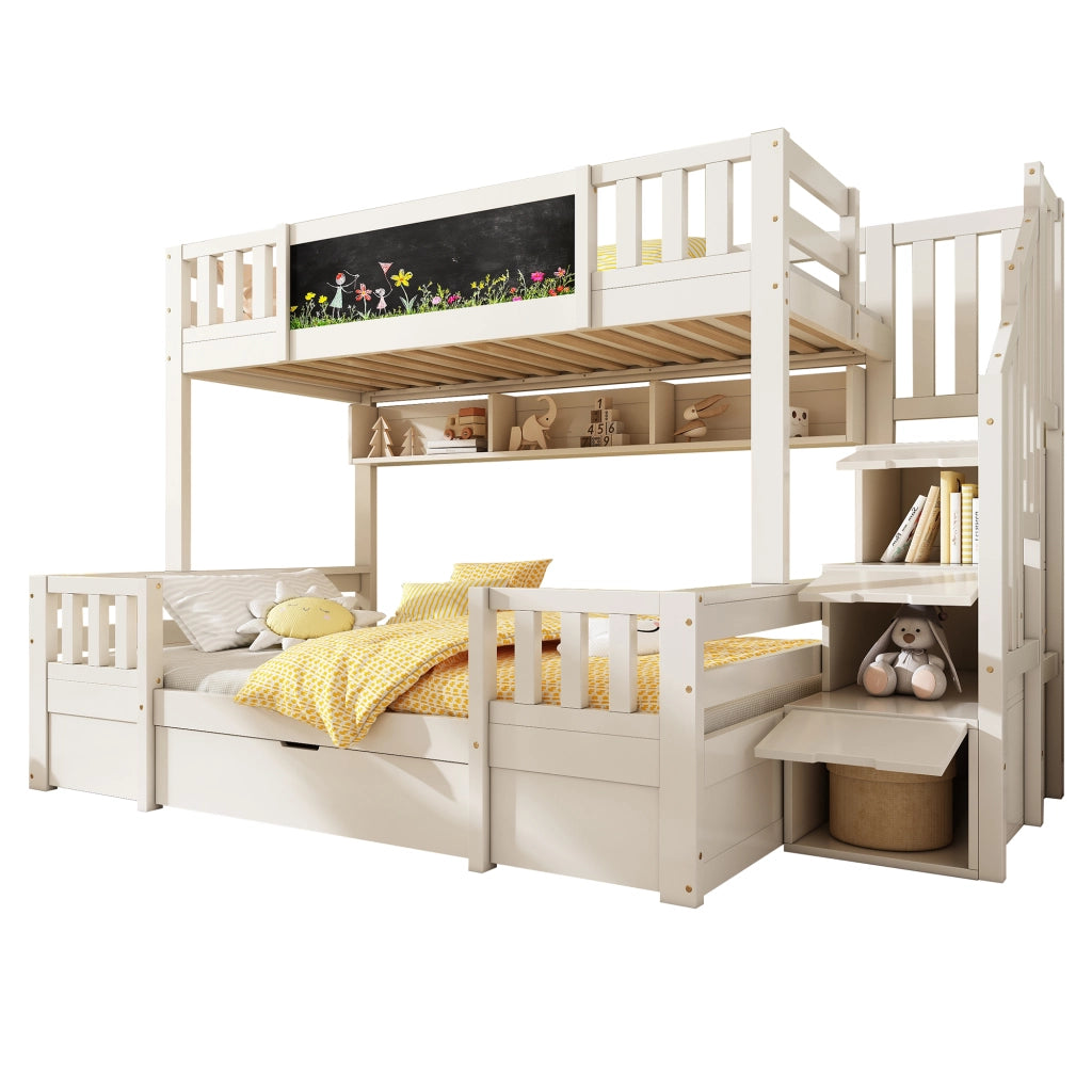 LETTO A CASTELLO PER BAMBINI 90x200 e 140x200 cm Legno Bianco con lavagna