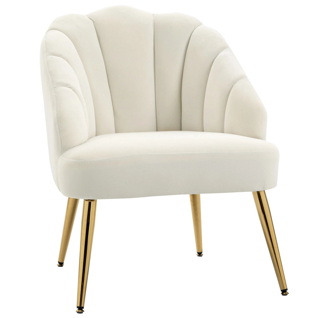 EasyComfort Poltrona in Velluto Imbottita con Schienale a Conchiglia e Gambe in Acciaio per Camera e Salotto, 63x65x84cm, Crema
