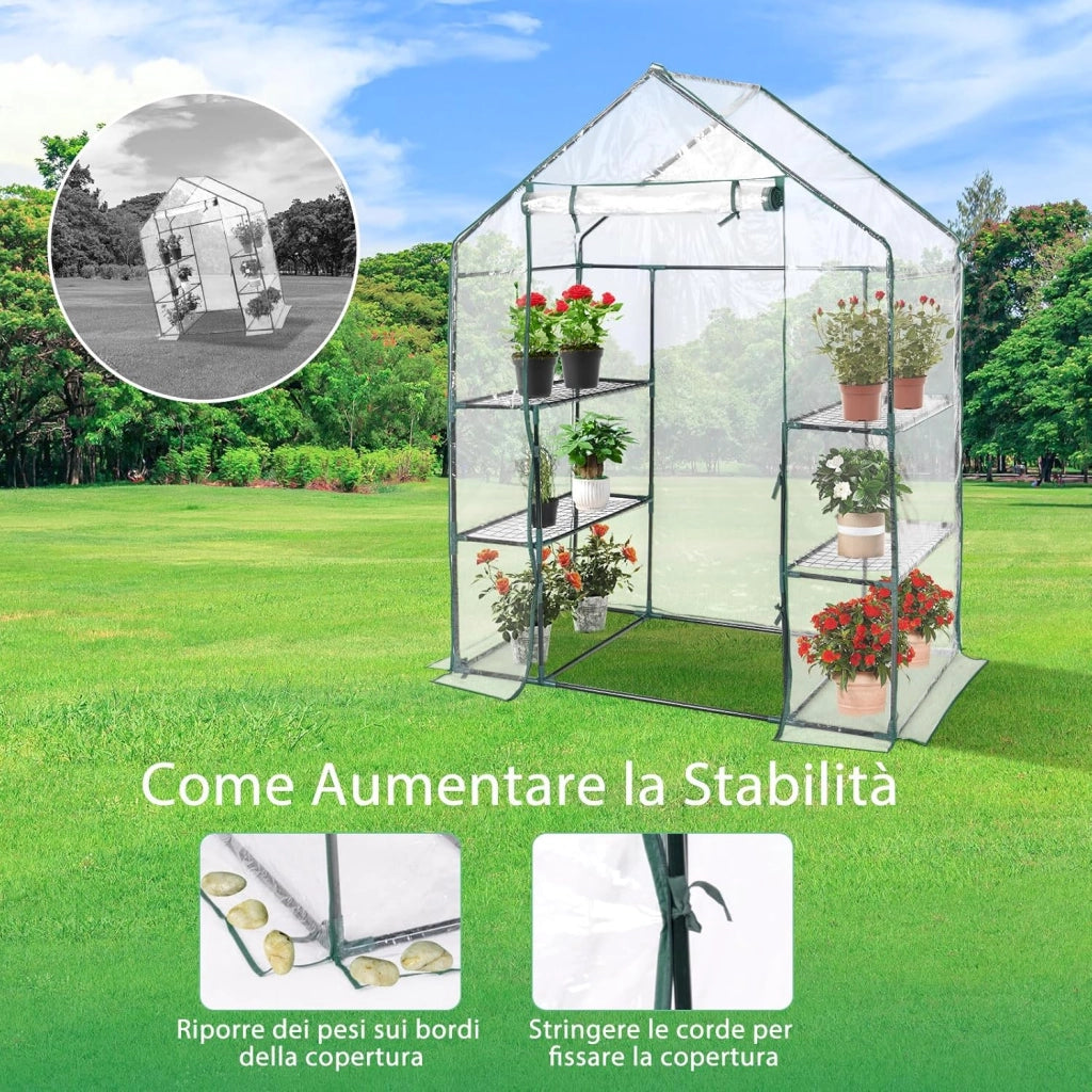 Serra da Giardino per Orto e Piante Inverno, Serra da Esterno con Telaio in Alluminio, Porta Avvolgibile e Telo Trasparente, Serra Robusta per Giardino e Balcone, 143 x 73 x 195 cm