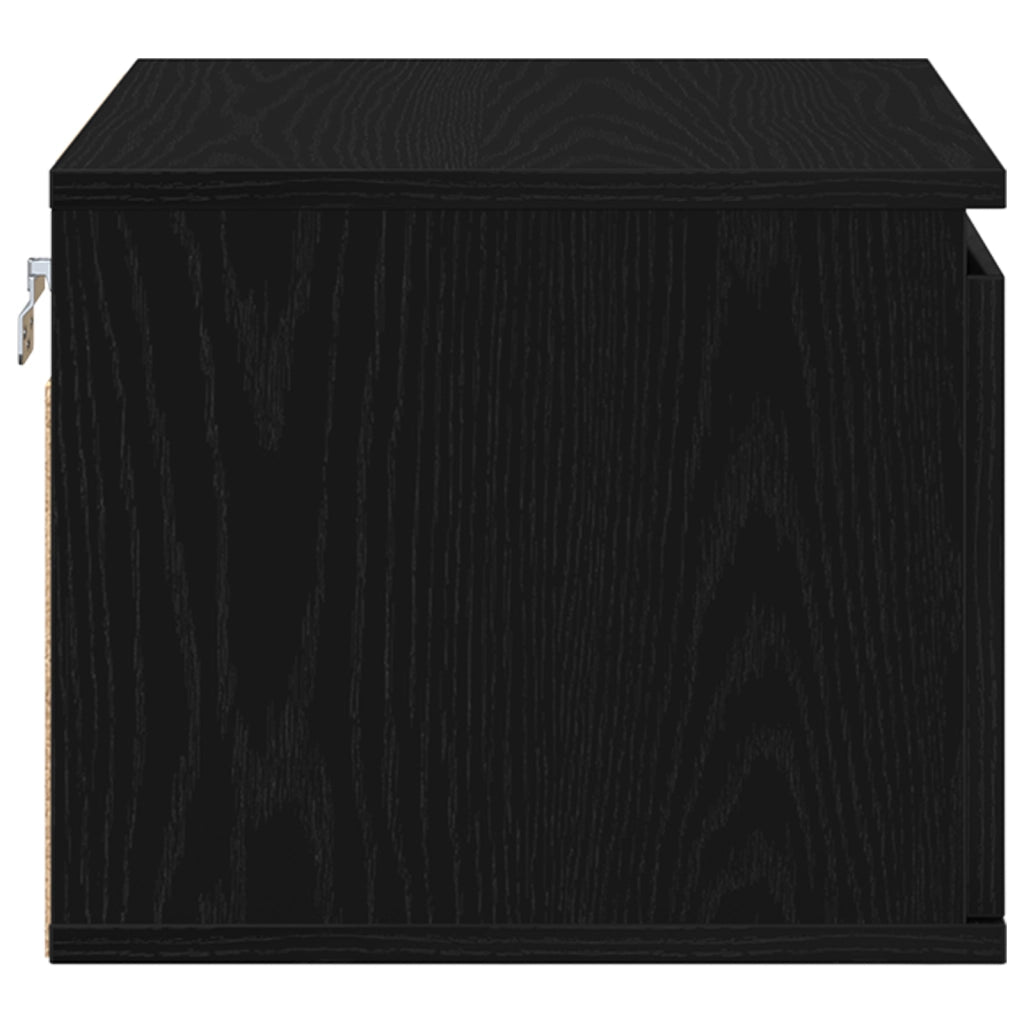 Comodino  con LED montato a parete in rovere nero 50x36x30 cm