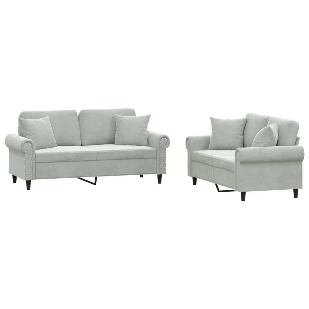 Set di Divani 2 pz con Cuscini Grigio Chiaro in Vellutocod mxl 131053