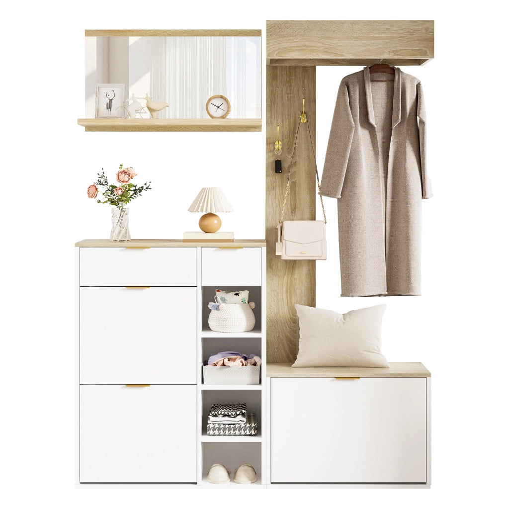 Set guardaroba da ingresso 4 pezzi con scarpiera e panca 130x30x174 cm