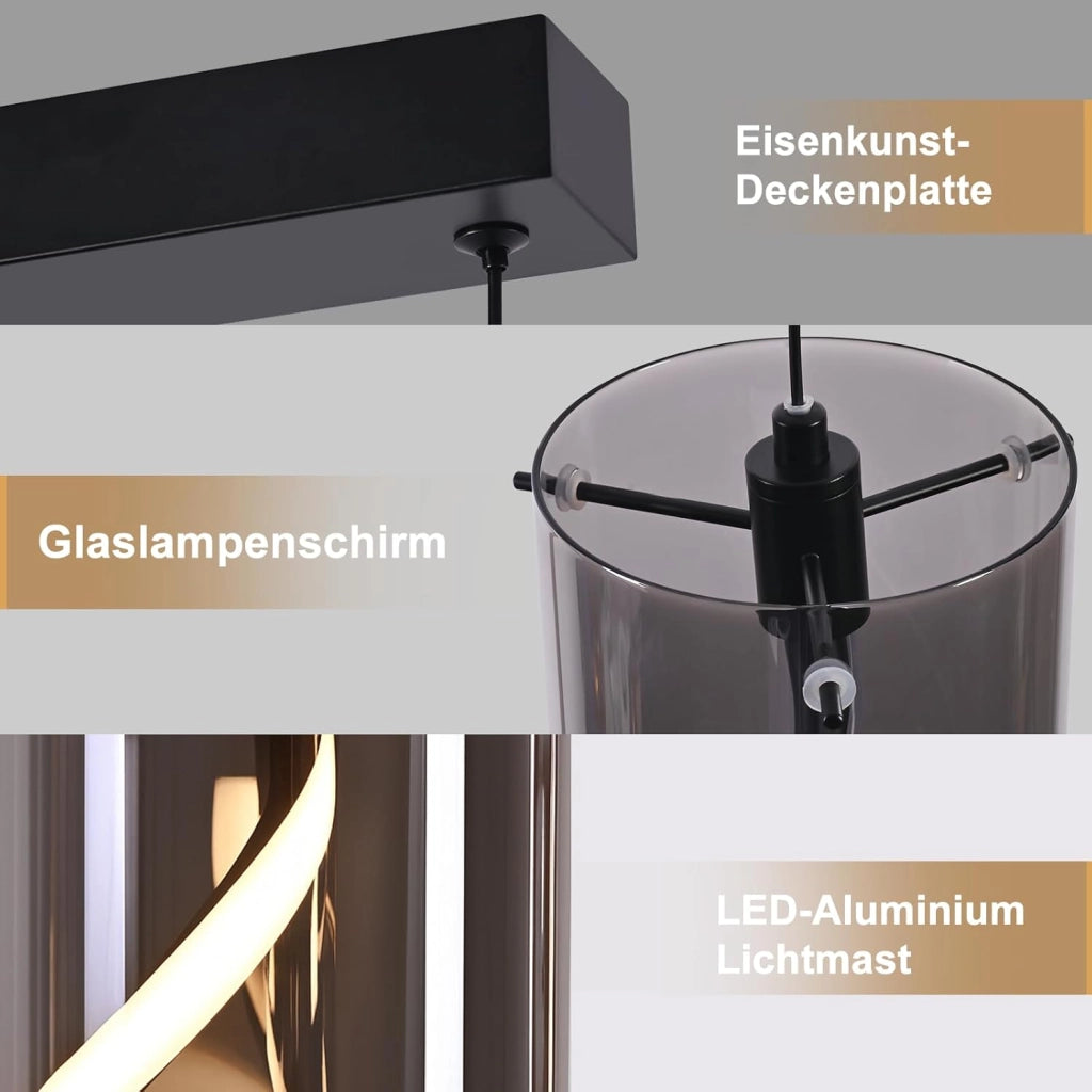 Lampada a Sospensione ZMH LED 3 Fiamme 33w Grigio Altezza Regolabile Per Soggiorno