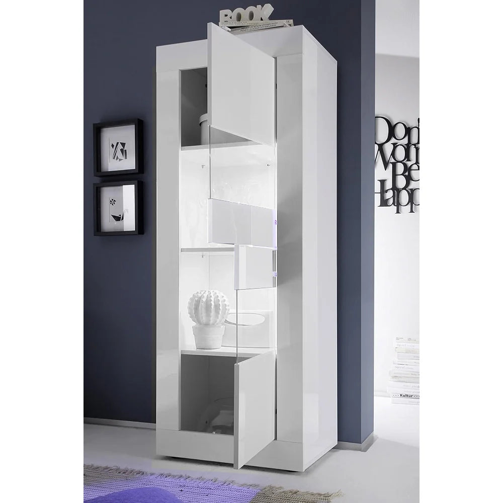 Mobile Vetrina a 2 ante bianco laccato Linea BASIC L 61 x H 162 x P 43 realizzato in legno 100% MADE IN ITALY, design moderno per cucina, sala da pranzo, soggiorno