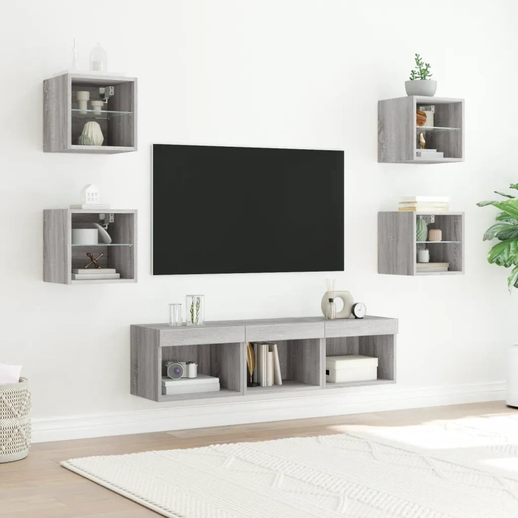 Mobili TV a Muro con LED 7pz Grigio Sonoma Legno Multistrato 3216588