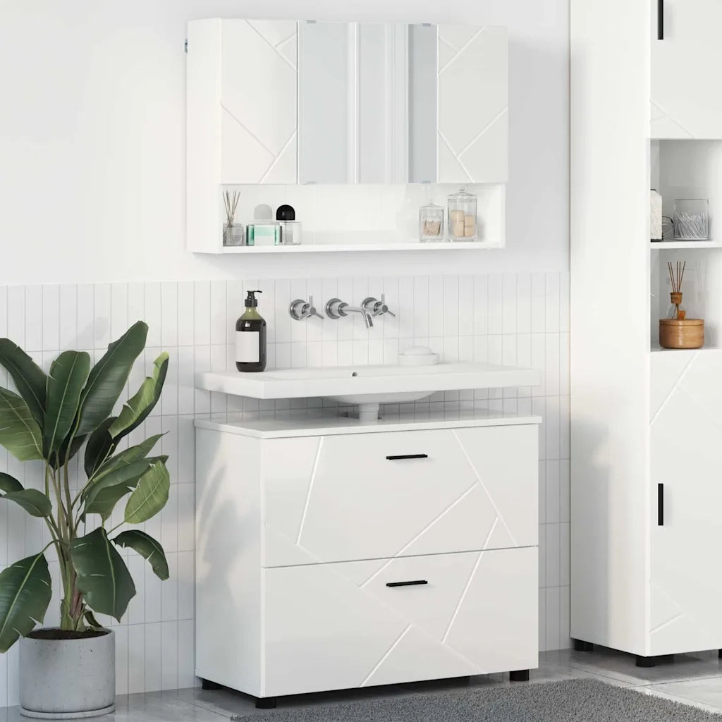 vidaXL Set di mobili per il bagno con cassetto 2 pcs Bianco lucido