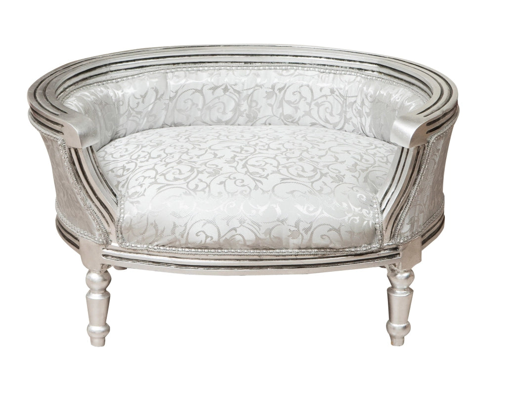 Biscottini POUF CON SCHIENALE STILE FRANCESE LUIGI XVI IN LEGNO MASSELLO DI FAGGIO ARGENTO
