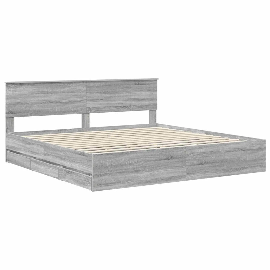 Struttura del letto con cassetto-Giroletto con contenitore-Rete del Letto Grigio Sonoma 200 x 200 cm 151791
