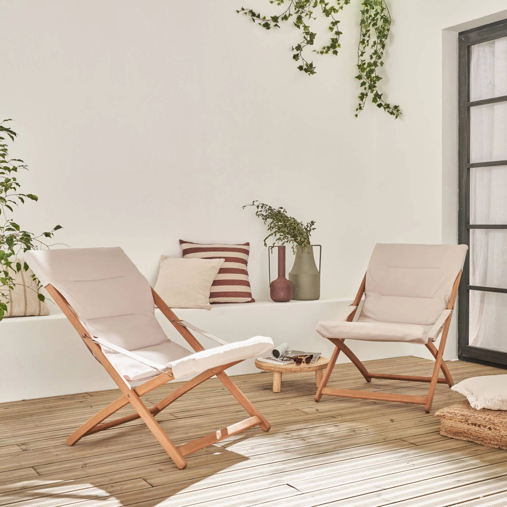 Set 2 lettini prendisole imbottiti in legno , beige