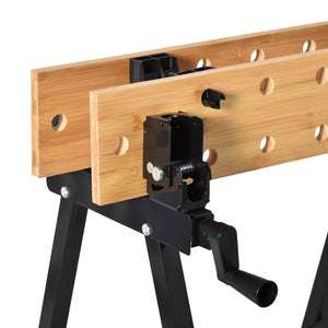 Banco da Lavoro Pieghevole 150kg con 4 Morse e Goniometro Nero e Legno