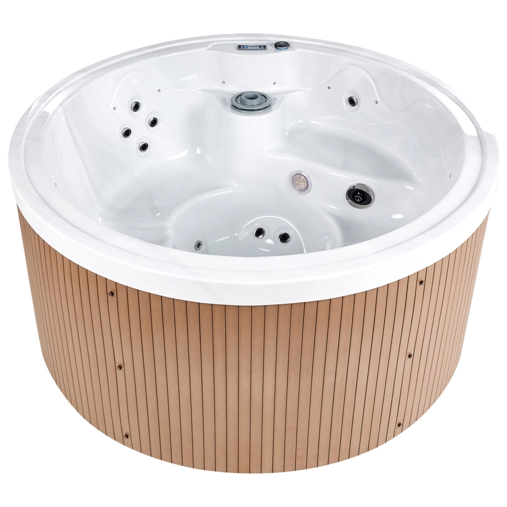 Vasca idromassaggio Bianco Acrilico 198 cm 22 Getti Marrone Pannelli Esterni Rotondi con Riscaldamento LED