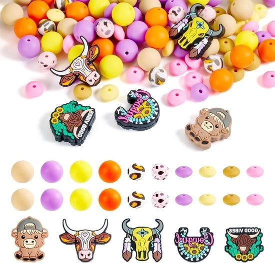 Set di 101 focale kralen in silicone per DIY sierade - 15 mm rondelle kralen - accessori per collane, bracciali, penne e chiavi.