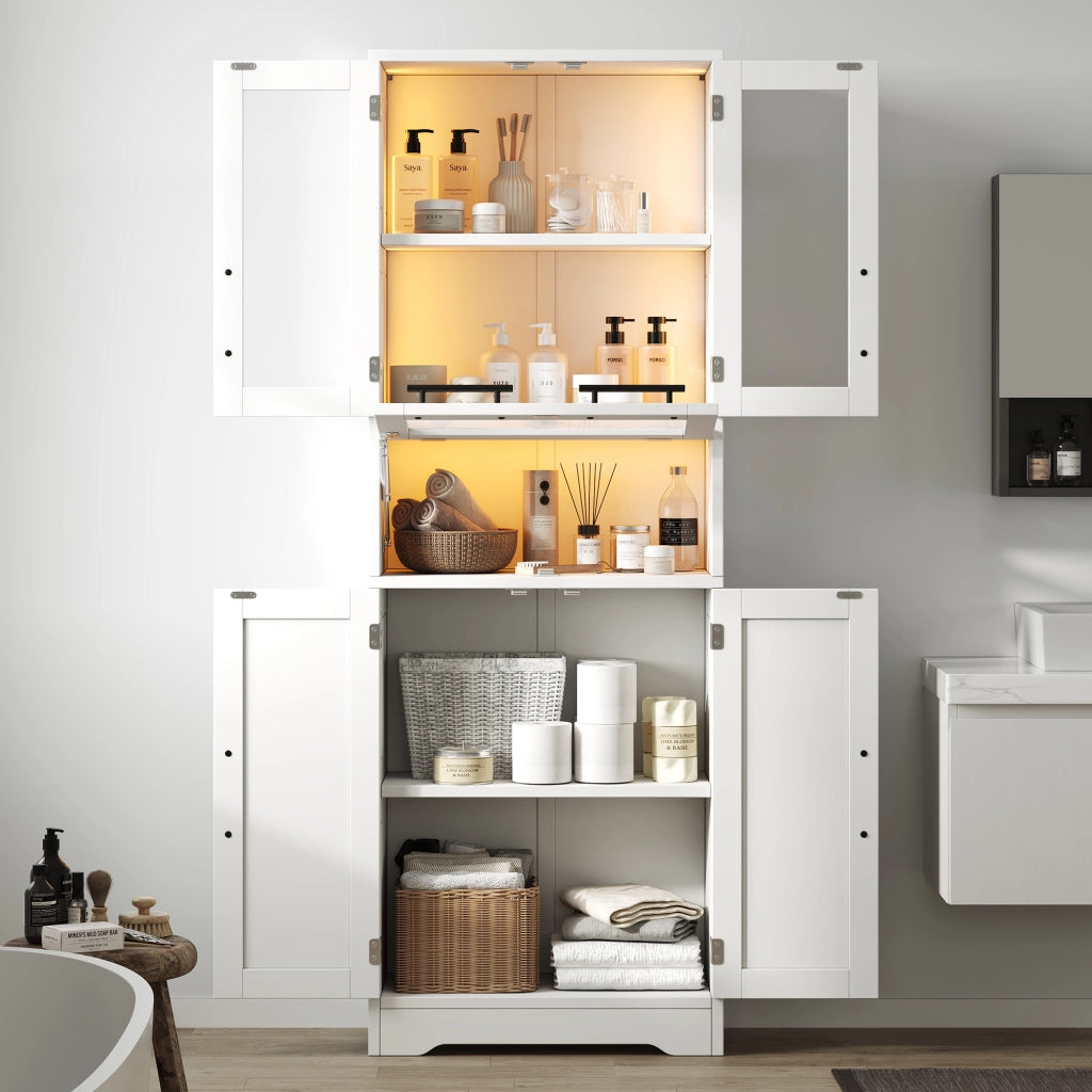 Armadietto Bagno Alto con LED e Ante in Vetro ¨C MINIMAL ¨C Bianco 60x30x170