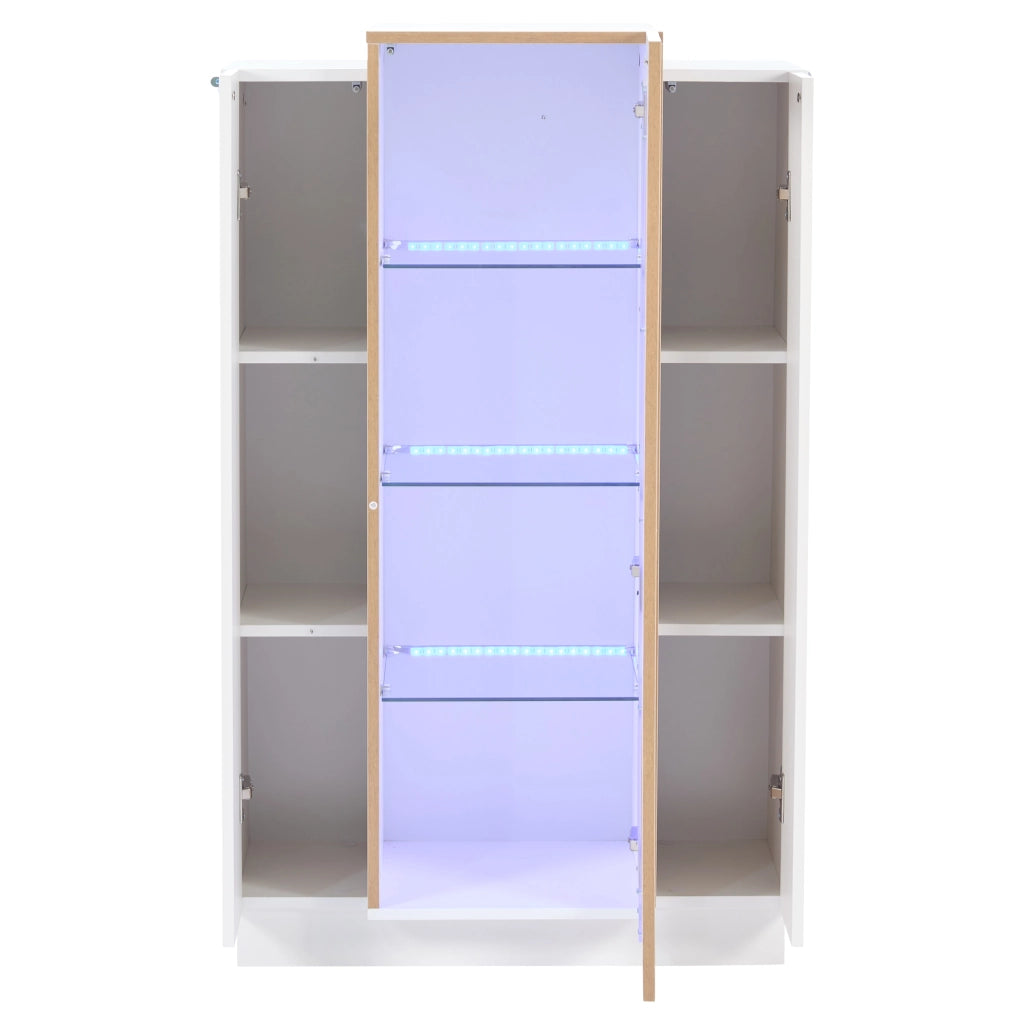 Armadio vetrina per soggiorno - Zephmum - 74x40x120cm - 3 ante trasparenti, LED, scaffali in vetro e cassetto