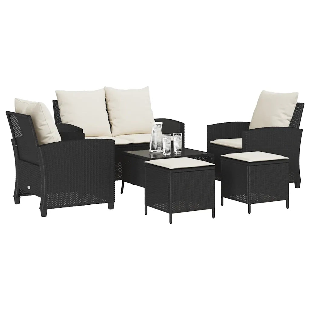 Set Divano da Giardino 6 pz con Cuscini Nero in Polyrattan