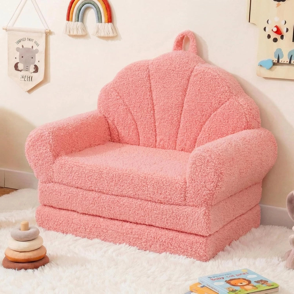 Divano Pieghevole per Bambini, Divanetto Trasformabile 2 in 1 con Rivestimento in Tessuto Morbido e Fondo Antiscivolo, Poltrona Letto Comodo per Bambini per Camere da Letto e Soggiorno (Rosa)