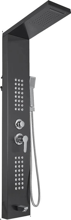 Sistema di Doccia Completo - Pannello di Doccia Quadrato - Doccia a Pioggia - Massaggio - Con Luce a Led - Incluso Capocchia di Doccia Removibile - Nero
