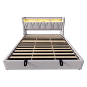 Letto contenitore matrimoniale 180×200 cm con LED USB e Type-C testiera con ripiani senza materasso grigio