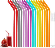 Set di 16 rietti in silicone riutilizzabili in diverse colori con spazzola per pulizia per cocktail, succhi, latte, tè, smoothie