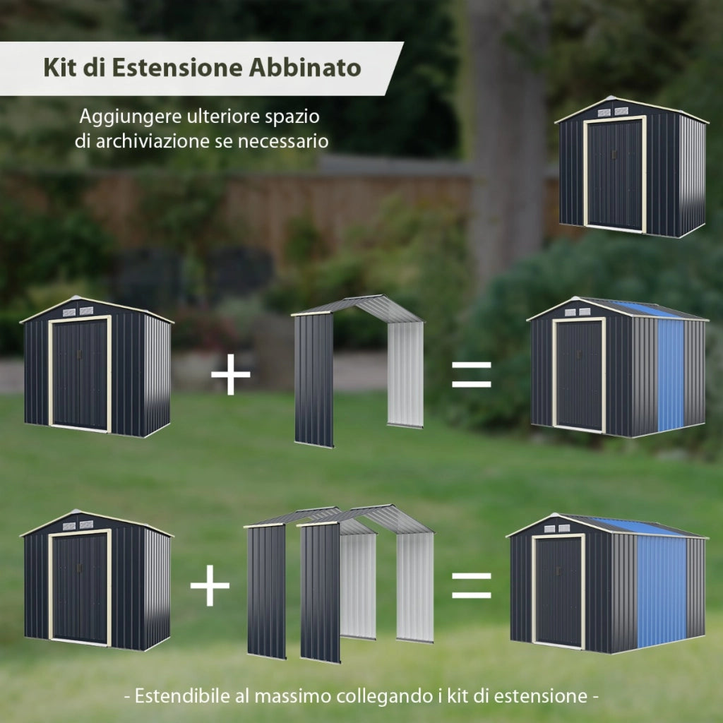 Kit di estensione abbinato per capanno degli attrezzi da giardino, Estensione per casetta organizer 213x64x195cm-Casette da giardino