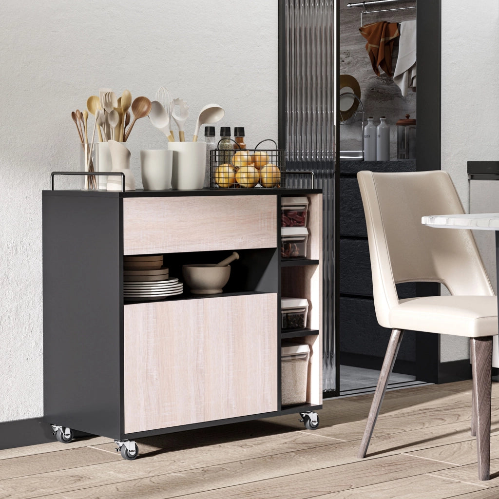 Tavolino da Caffe Multiuso con Ruote e Cassetto ¨C Zephmum ¨C Legno Rovere 76.5x40x82cm